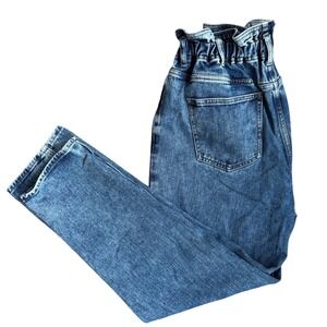 PacSun Womens Medium Wash Paperbag Waist Mom Jeans Size M High Rise Tapered Leg
